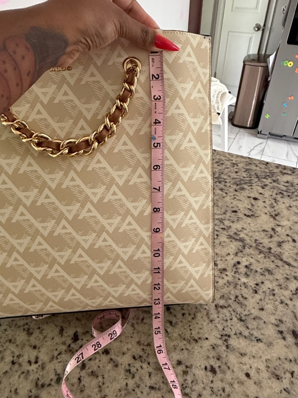 ALDO Beige & Brown Monogram Tote with Gold Chain Handles never worn - Picture 10 of 14